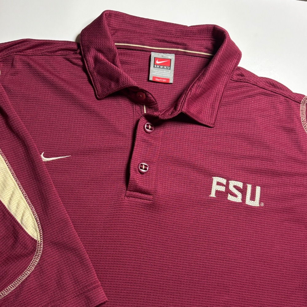 FSU Florida‎ State Seminoles Nike Team Men's L Maroon Fit Dry Mesh Polo Shirt